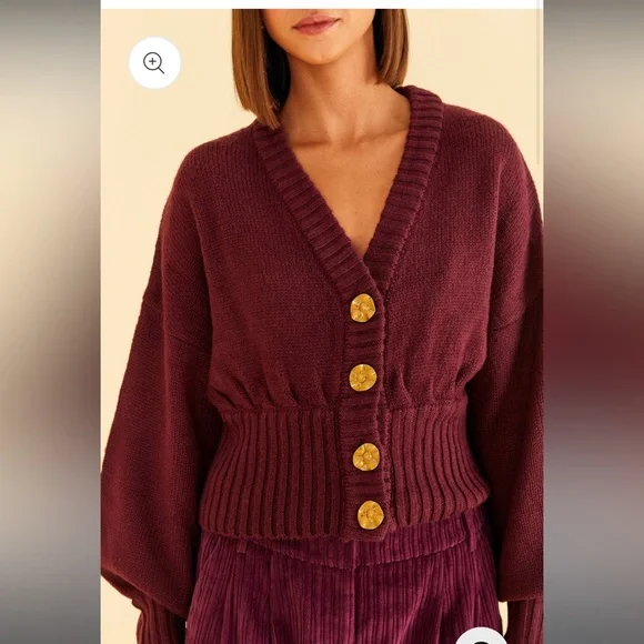 Farm Rio Burgundy Bubble Knit Cardigan Size L NWT - Picture 2 of 4